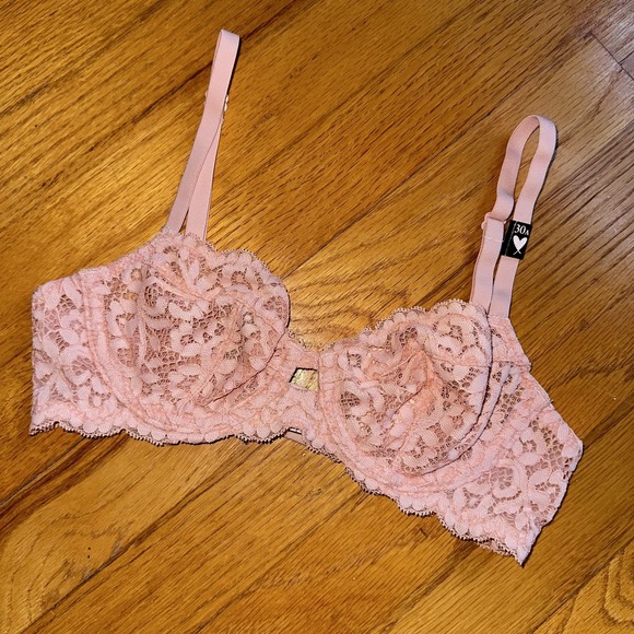Victoria's Secret Bra 30A Pink Unlined Demi Sheer Lace Underwire Lingerie - Picture 1 of 5